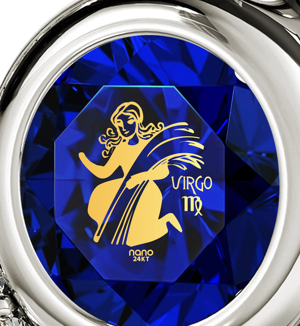 925 Sterling Silver Virgo Necklace Zodiac Heart Pendant 24k Gold inscribed on Crystal